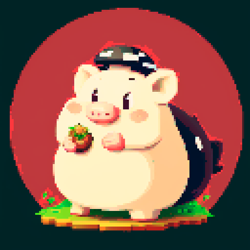 antropomorphic smiling hog with mushroom on back