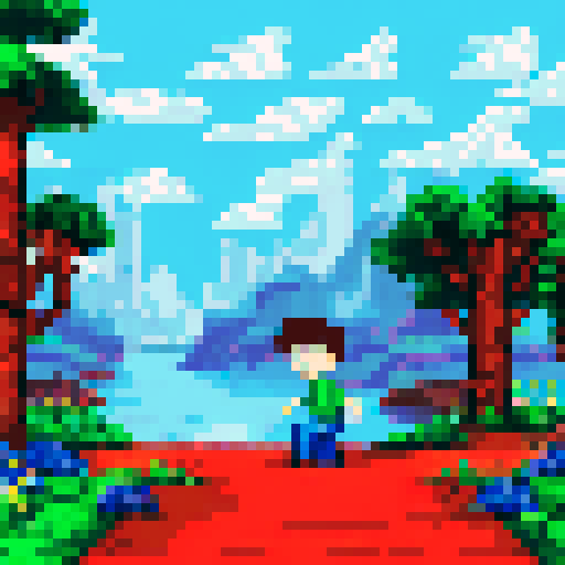 a young happy boy with brown hair, wearing a blue t-shirt, petting a gray and black cat, in the style of an 8 bit sprite