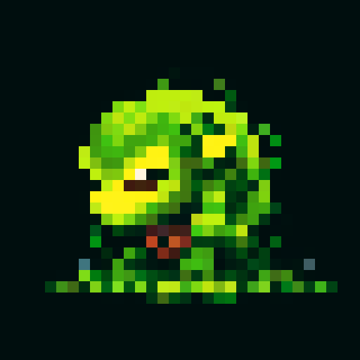 large, powerful creature with intertwined vines and roots, sharp thorns, glowing yellow eyes, fierce expression, menacing grace, pixel art, sRGB