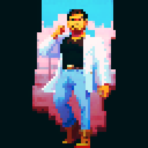 Hispanic man, heroic pose, confident expression, full body, sRGB, solid color background