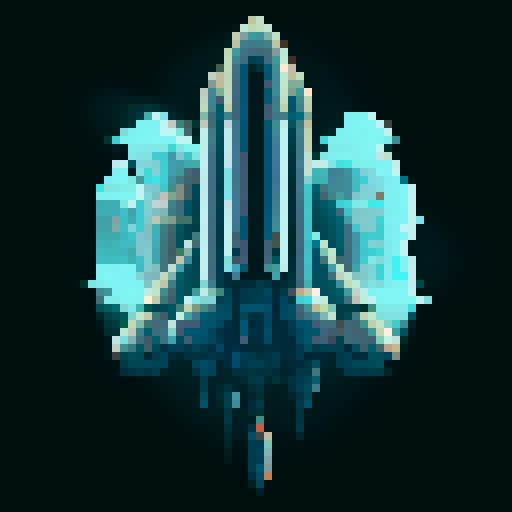 Spaceship, sleek design, metallic exterior, retro aesthetic, pixelated details,blinking lights, computer screens, wireframe outlines, geometric shapes, low-resolution textures, vibrant pixel art style, sRGB color space
View from above
