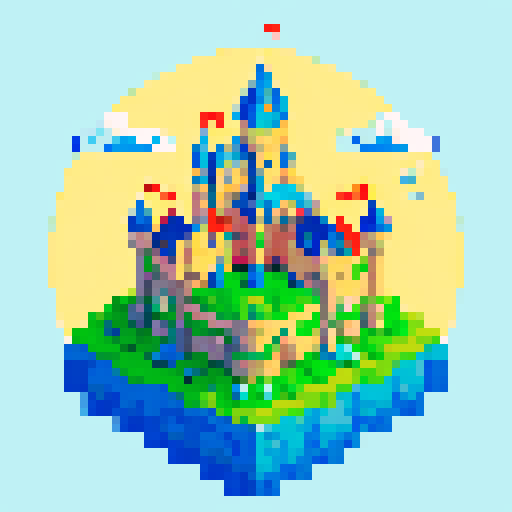 A majestic castle in the clouds surrounded by turtles.