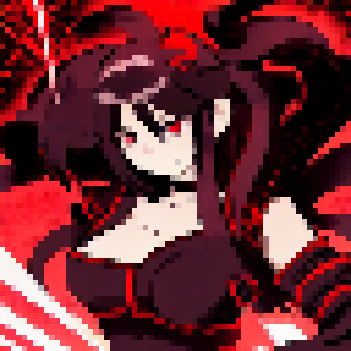 Rogue assassin and demon slayer, adorned in red and black garb, fiercely battle amidst a Yo-Hokki Style world of swirling smoke and sharp-edged shadows.