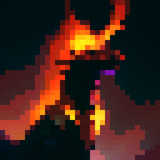 Living ember of flame flickering in a fiery hell(not a dragon, close up image, card art, simple, few colors