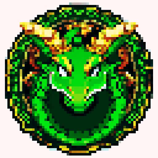 dragon, regal, crown, majestic, green silver accents, intricate embroidery, game icon, 32x32 pixel art, sRGB, skill art, close up, portrait, rage, emerald