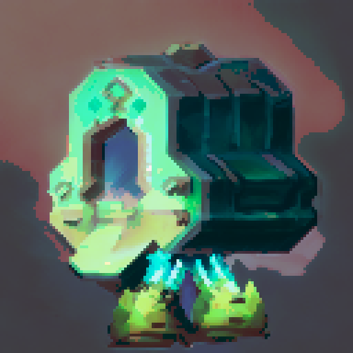 A menacing cartoony cyborg monster in the style of classic DOS games with dithered shading