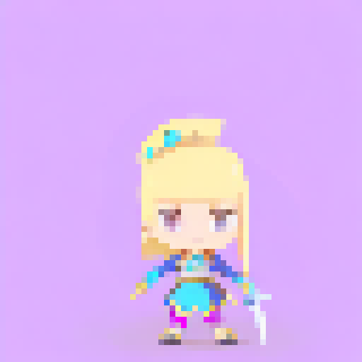 Regal princess with flowing golden hair, adorned in ornate armor, wielding a enchanted sword, standing atop a mountain peak overlooking a sprawling kingdom.