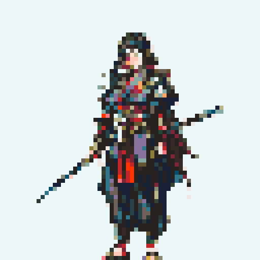 historically accurate muromachi samurai in traditional armor, roguelike rpg full-body sprite