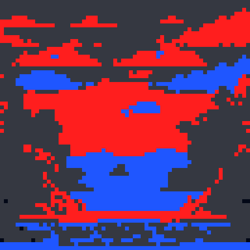 One bit style background of the deep sea, dark tone with red and blue neon lights