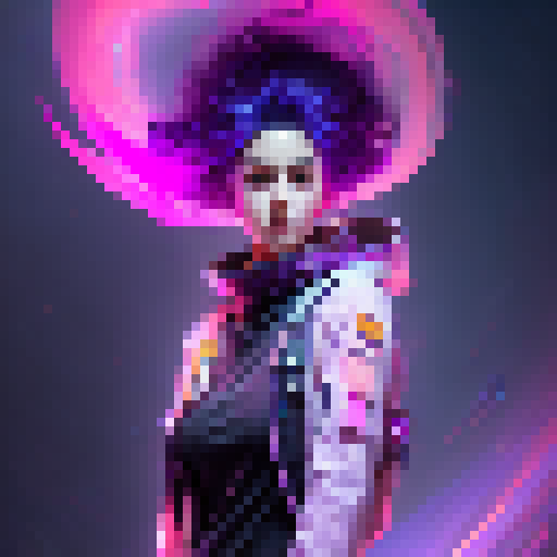 Sleek, modern, and vibrant. Neon purple and pink hues surround a sultry, seductive anime girl as she poses confidently in the nude, her long, jet black hair cascading down her back while a glowing electric blue aura emanates from her body.