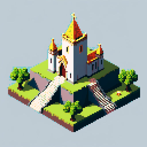 isometric, sacred place, medieval, inside, building, block, sacred, gold