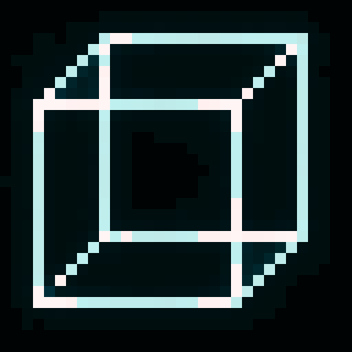 hollow white cube, question mark inside, transparent background, game icon, 32x32 pixel art, sRGB, skill art, close up, portrait