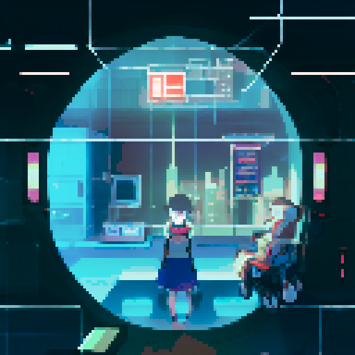 Robot nurse checking vitals of injured man, surrounded by glowing medical equipment and beeping monitors, with a futuristic cityscape visible through the window in the background