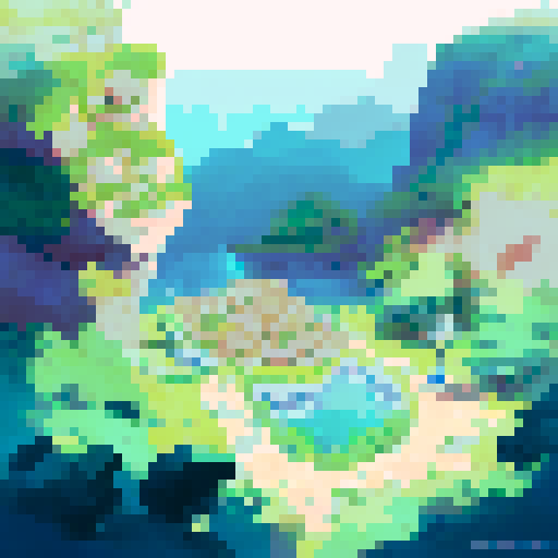 using the reference file make a pixelated landscape that highlights looking glass rock in the picture
