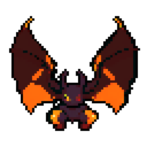 A larger, more menacing demonic creature with bigger horns, sharp claws, and bat-like wings. Its dark red skin is covered in glowing runes. No background.
