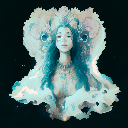 Create a close-up image of a mermaid with a crown in a medieval dark style, with her face partially submerged underwater. Half of her face is above the water's surface, revealing her beautiful features. The crown should have an ethereal, shimmering quality, adding to her majestic presence.