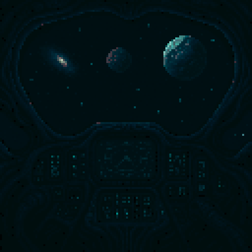 cockpit view of space, spaceship, realistic, alien style