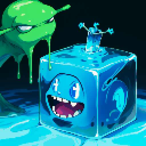 Blue Slime cube, Gelatinous cube, wearing crown