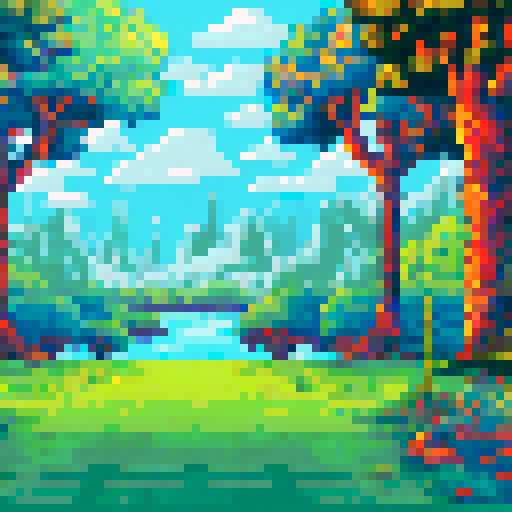 School in the background, trees, river, 