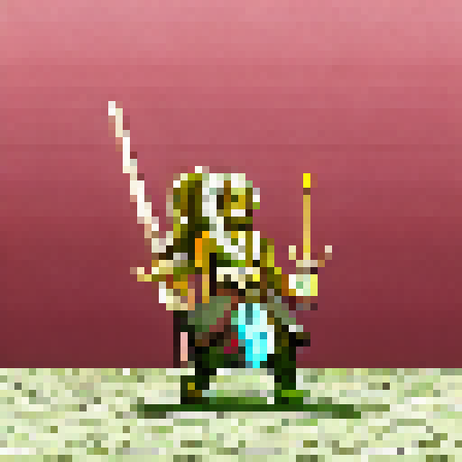 Create a similar pixel art image, full
Body, pink background, holding a staff