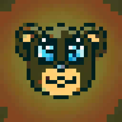 Cute bear with big blue eyes, sharp lines, close-up portrait in a cartoon style suitable for game icons with 32x32 pixel art and sRGB color scheme
