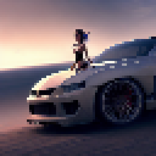 fantasy girl riding sport car on the beach