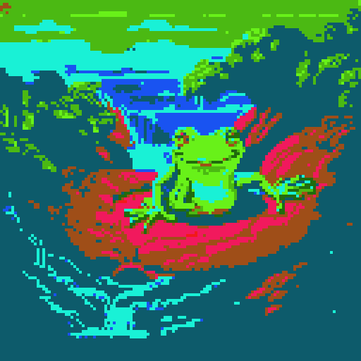 In the cozy ambiance of a dimly lit room, a small, jovial frog perches comfortably upon a plush couch chair, its diminutive size emphasized by the vastness of the furniture. The flickering flames of a nearby fireplace cast a warm glow, enveloping the space in a soft, golden light, creating an atmosphere of comfort and relaxation. With a mug clasped delicately between its tiny webbed fingers, the contented frog takes a sip of steaming coffee, its expression reflecting pure bliss.
