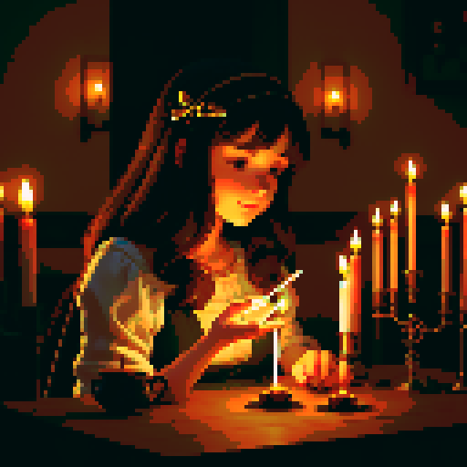 Close-up of a young beautiful woman making magic with candles.