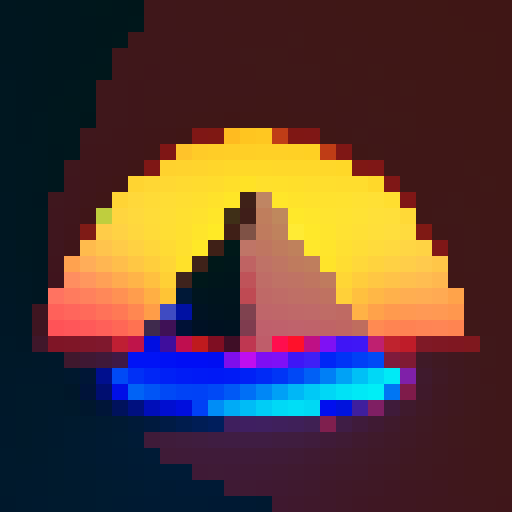 alien spaceship, simple triangular shape, top down view, vibrant colors, glowing lights, retro-inspired, geometric patterns, red