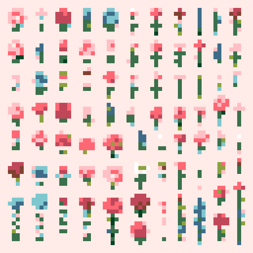 12 different cottage flower sprites on white background roses peonies snapdragons lavender cats tails billy buttons  