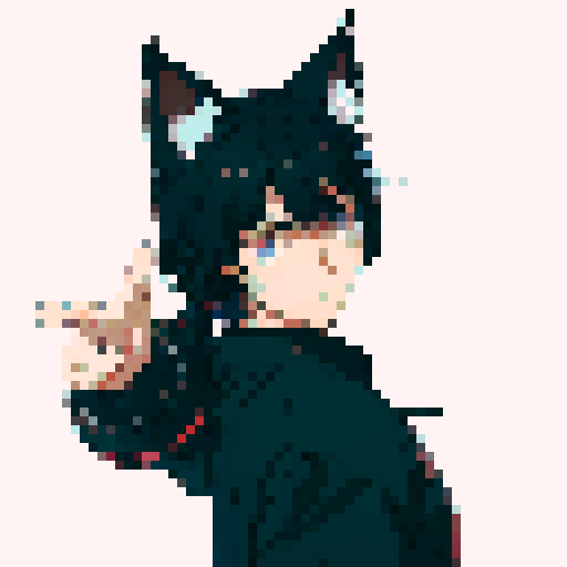 Anime boy with black hair and black cat ears
