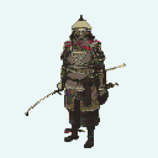 historically accurate muromachi samurai in traditional armor, roguelike rpg full-body sprite