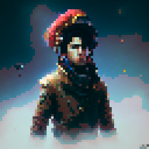 steampunk young man, red coat, red hat, 2D game stance, pixel art, sRGB