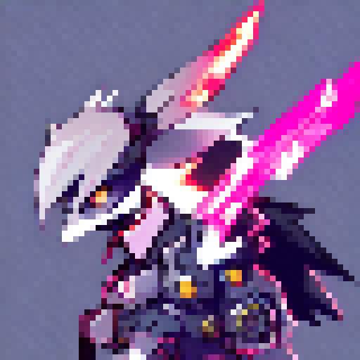 Zero from Borderlands 2, wielding his sword with fierce determination, stoically stares down at a plump, white chicken perched on his shoulder in a vibrant anime style.