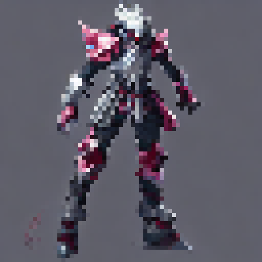 Futuristic knight in full armor, wielding a gun, full body portrait