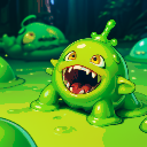 hungry slime, gelatinous slime, slime monster, mouth open, hungry