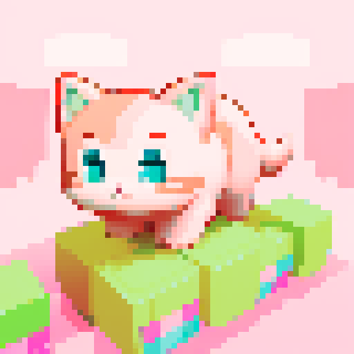 cute pink cat, game icon, close up, pixel art, 16x16, portrait, pastel colors, adorable expression