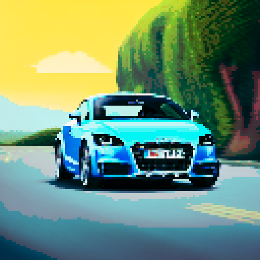 Photorealistic, centered Audi TT in a three quarter view, right wheel in front, clean background, pixel art style with sRGB colors