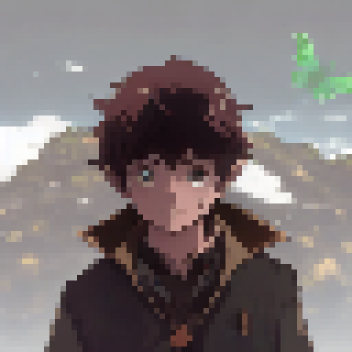 Baby on my shoulders, Hobbit and Frodo chatting, lush green Shire scenery, oversized butterfly fluttering by, all depicted in an Anime style.