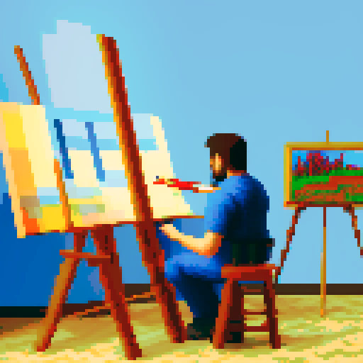 A famous painter at work in an art studio