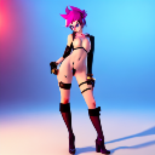 Miss Fortune, clad in a revealing outfit, strikes a seductive pose while gripping her firearm, all rendered in the vibrant and dynamic anime style.