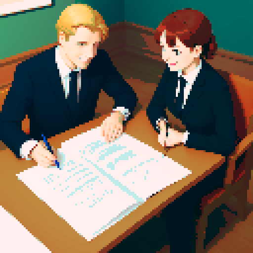 You can generate an image of two people in suits and one of them is with one hand on a pen on top of a signed contract on the table, while the other hand is shaking it with the other person while they stare at each other and with a smile in agreement. 
