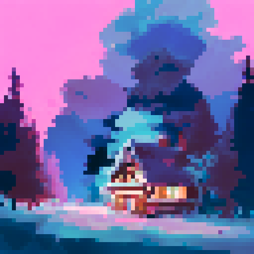 billowing northern lights over icy tundra and pines neon blue and pink