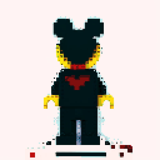 micky mouse, pixelated, LEGO, vibrant colors, blocky, square pixels, retro style, playful, sRGB