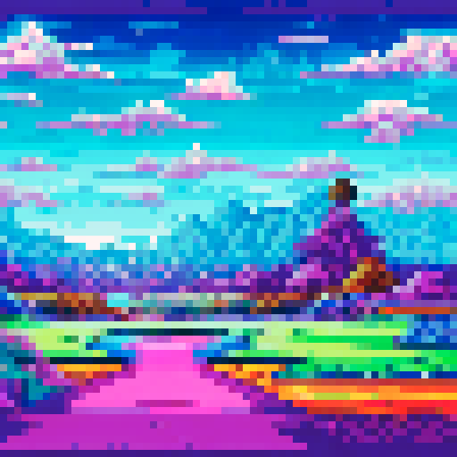 Hallucinogenic golf course, vibrant colors, surreal fairways, swirling patterns, neon trees, psychedelic bunkers, pixelated clouds, whimsical water hazards, glitched-out scoreboards, retro arcade aesthetics, 8-bit background, dreamlike landscape