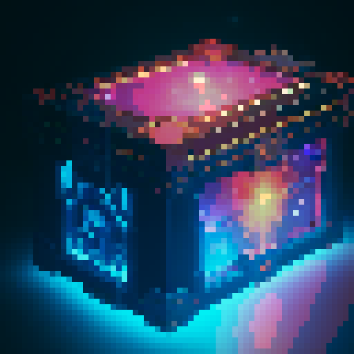 lootbox, outerspace, the heavens, sei network symbol, pixel art, sRGB, glowing celestial treasure chest