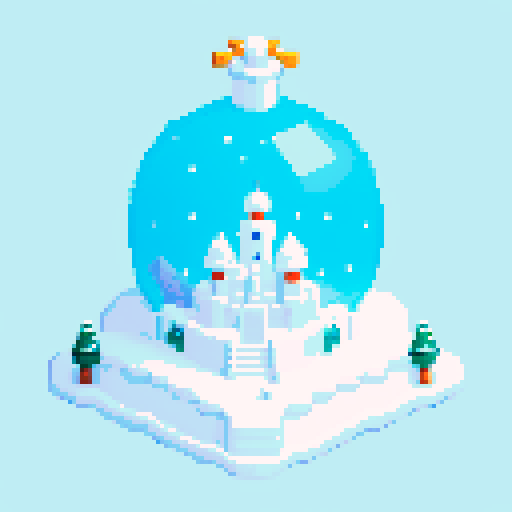 A large penguin snow castle. Simple pixels with light shadows