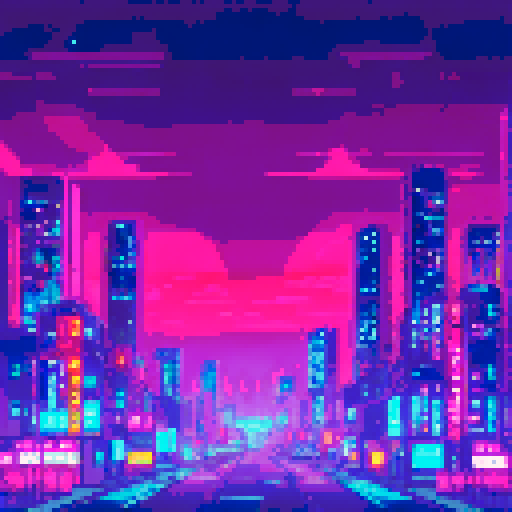 (pixel art), Tokyo at night vaporwave style, emphasis on pinks and purples. , best pixel art, 