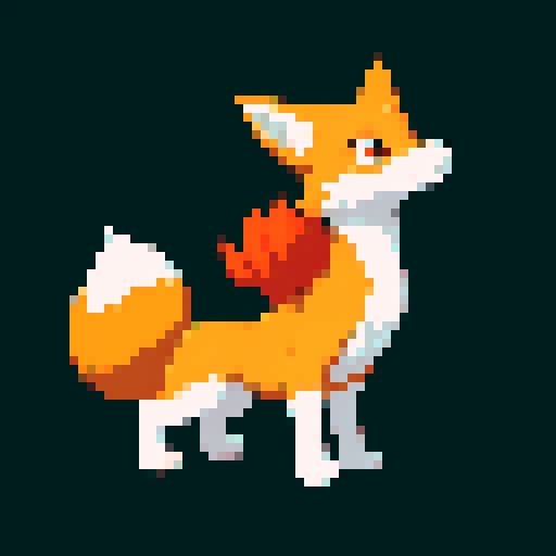 I'm creating a creature tamer video game. I'm doing the fire type starter 'mon'. It will have 3 stages. This is the smaller less powerful stage 1. It has 4 legs, and is fox or dog like in appearence. The type of 'mon' a boy would choose. It's ears are made of fire.
