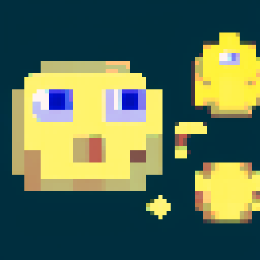 a yellow tamagotchi cute monster sprite, white background